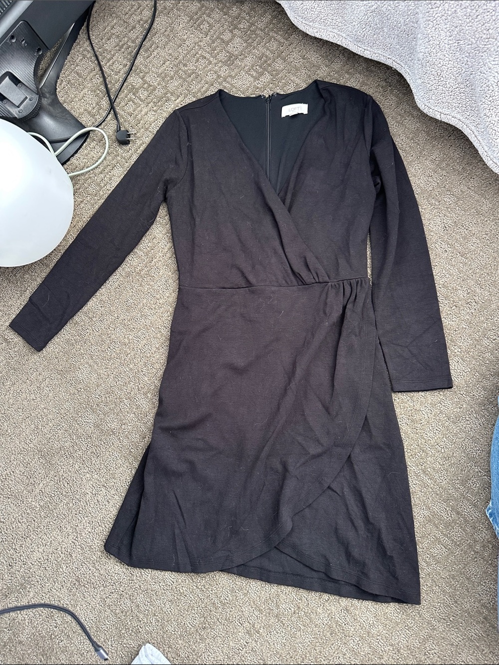 LOFT Black Long-Sleeve Wrap Dress